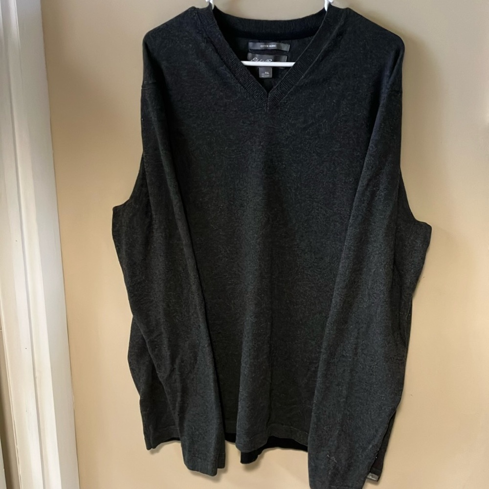 Eddie Bauer. Gray. Long sleeve sweater tall extra large. Cotton Merino blend.